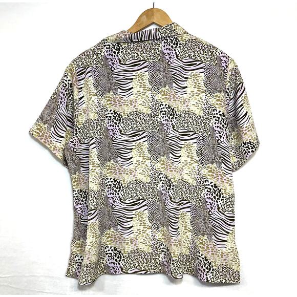 Notations 1X Plus Animal Print Purple Colorful Buttoned Top Collared Funky Retro - Picture 4 of 10